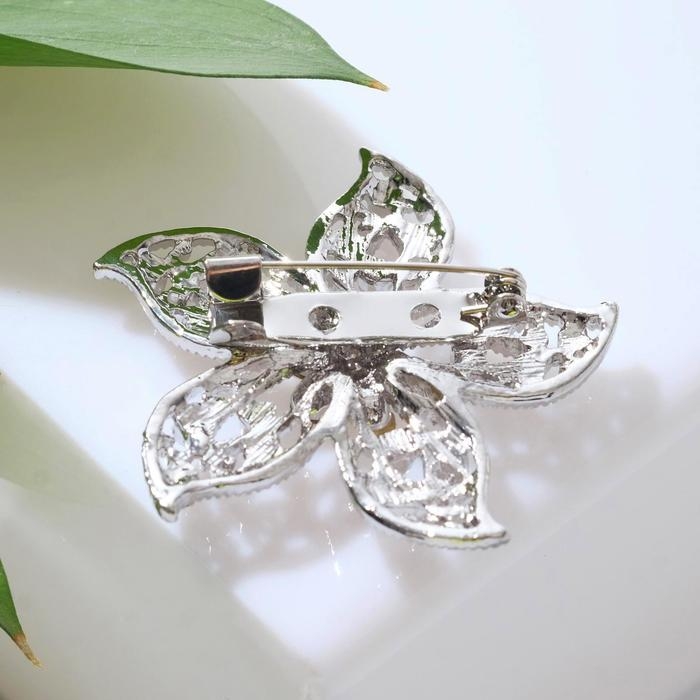 Брошь "Цветок" пожелание, цвет белый в серебре