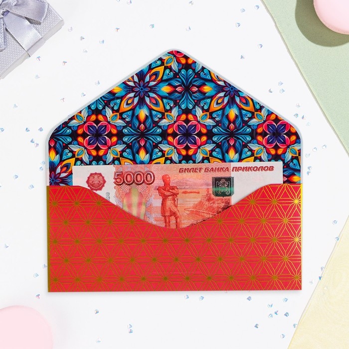 Конверт  Конверт "Поздравляем!" вырубка, конгрев, тиснение, синие узоры