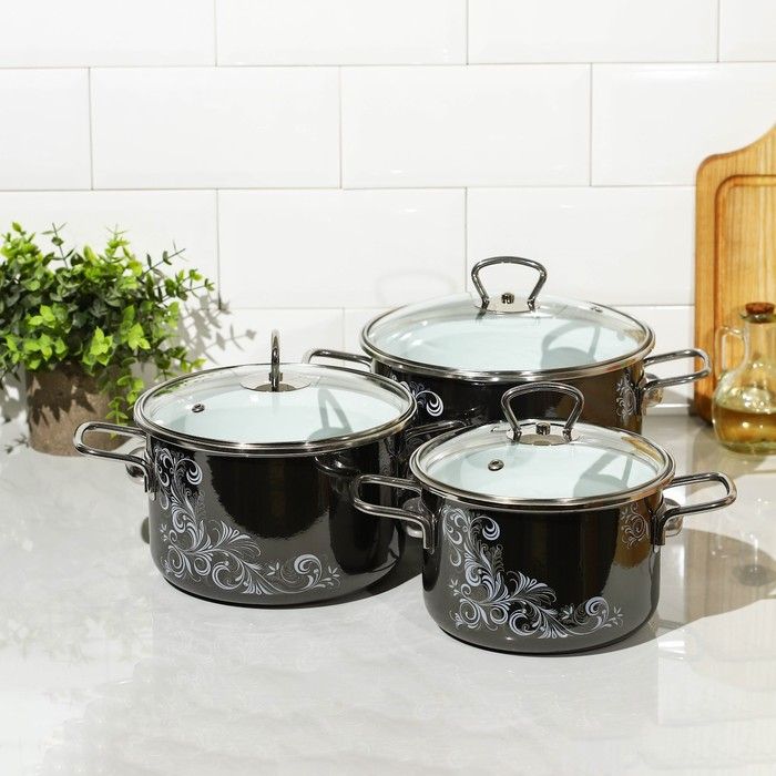 Набор эмалированных кастрюль Iseberg, 3 предмета: 2 л, 3 л, 4 л, индукция Набор эмалированных кастрюль Iseberg, 3 предмета: 2 л, 3 л, 4 л, индукция