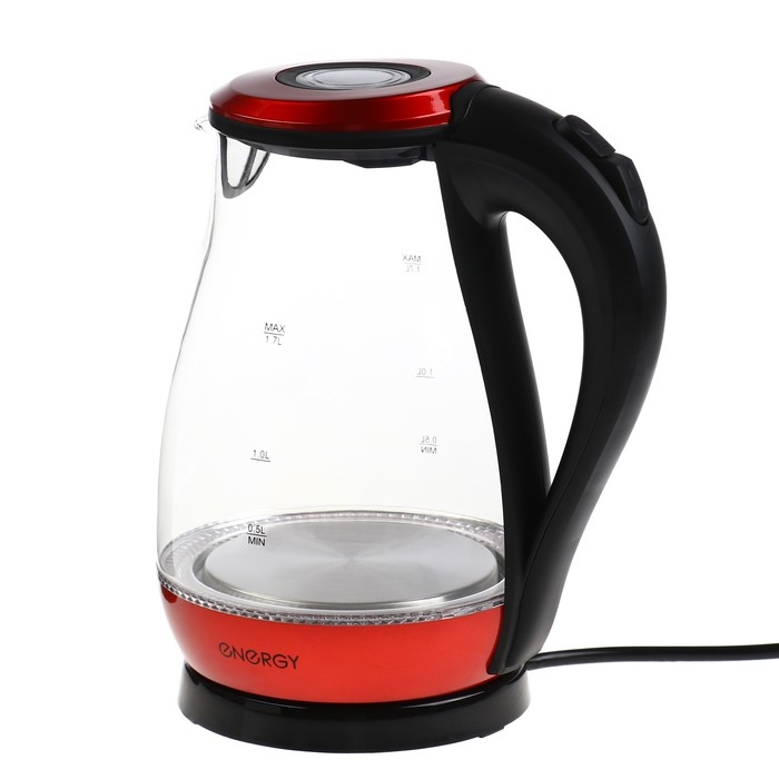 Чайник электрический ENERGY E-204, 1.7 л, стекло, 2200 Вт, красный Чайник электрический ENERGY E-204, 1.7 л, стекло, 2200 Вт, красный