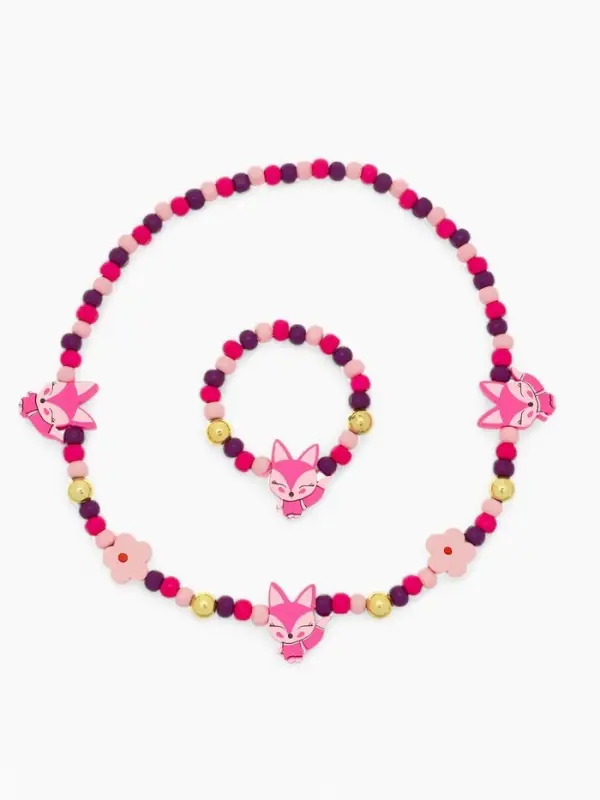 Набор детских украшений Выбражулька &laquo;Лисички&raquo;, 2 предмета: бусы, браслет, фиолетовый, розовый