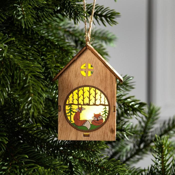 Ёлочная игрушка «Домик с лисой», от батареек, свечение тёплое белое Ёлочная игрушка «Домик с лисой», от батареек, свечение тёплое белое