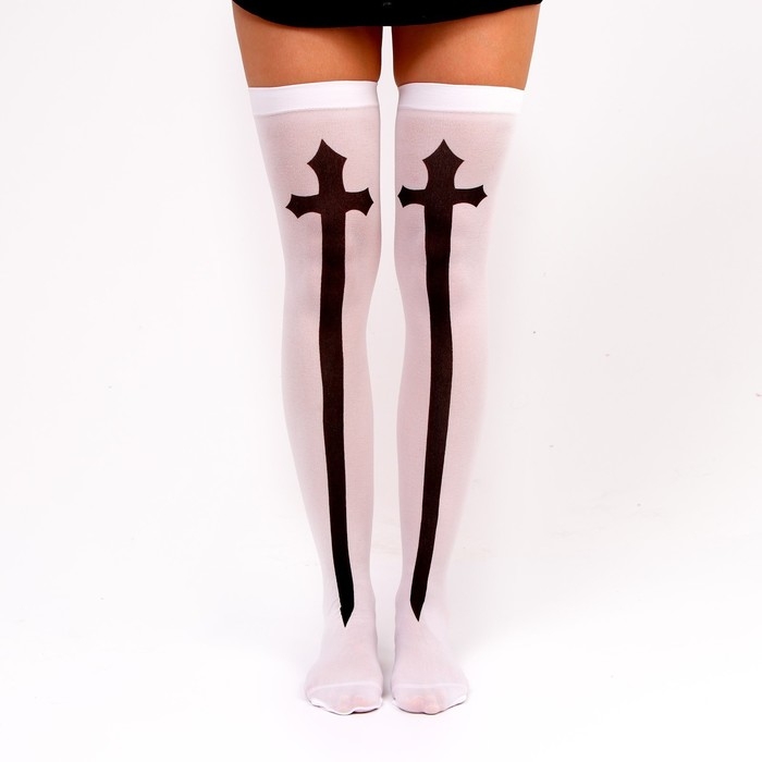 Хэллоуин. Чулки карнавальный аксессуар «Монашка», цвет белый Хэллоуин. Чулки карнавальный аксессуар «Монашка», цвет белый