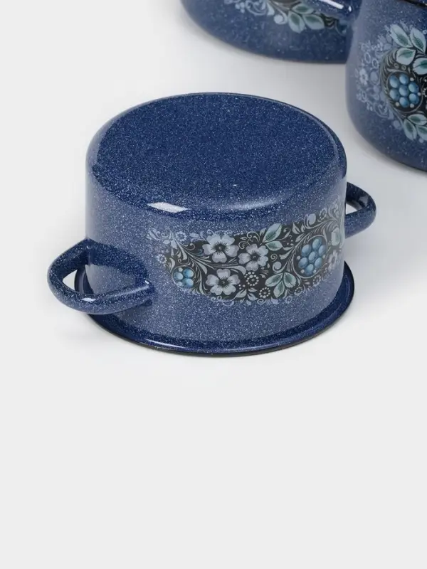 Набор эмалированных кастрюль &laquo;Голубика&raquo;, 3 шт.: 1.5 л, 2.9 л, 4.5 л, синий