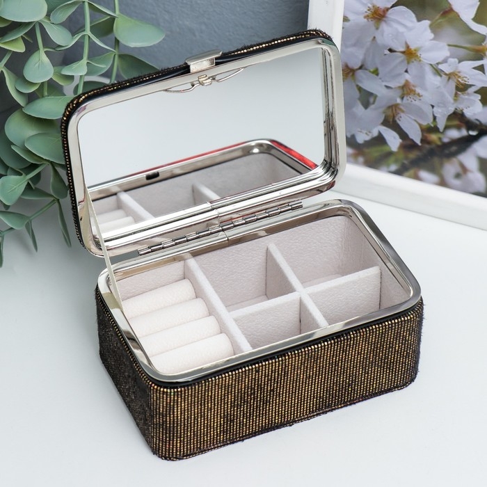 Шкатулка кожзам для украшений Шкатулка кожзам для украшений "Мелкие квадратики. Шоколад" 6х7х12 см