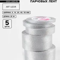Набор парчовых лент, 5 шт., размер лент: 6/10/20/40/50 мм, 23&plusmn;1 м, цвет серебряный