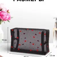 Косметичка женская HEARTS, с рисунком, сетка, на молнии, чёрная
