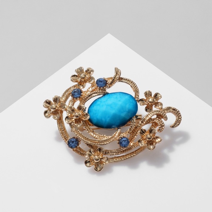 Брошь «Цветочная» арфа, цвет морской в золоте Брошь «Цветочная» арфа, цвет морской в золоте