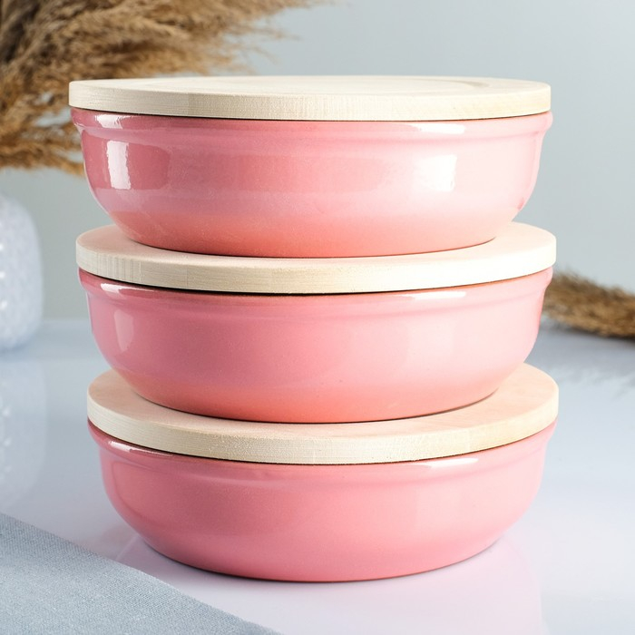 Набор для холодца  Набор для холодца "Вятский №3" (3 емкости 1л. + 3 деревянные крышки), розовый