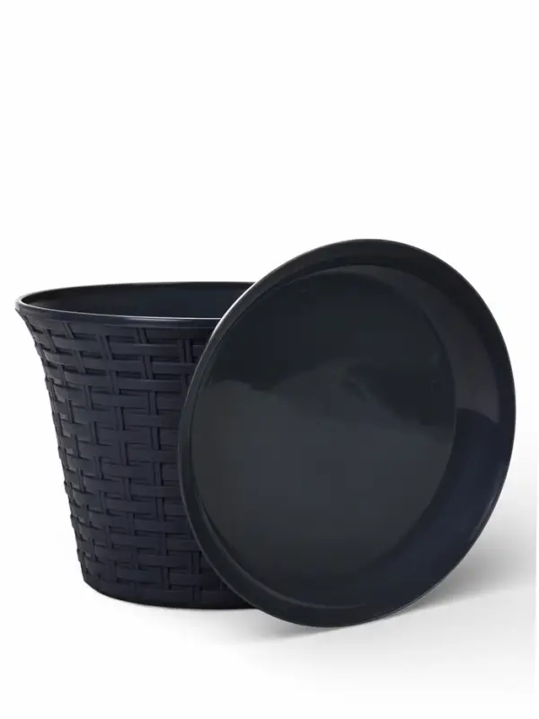 Кашпо для цветов &laquo;Ротанг&raquo;, 6.1 л, d=25.5 см, h=18.9 см, пластиковое, с поддоном, серое