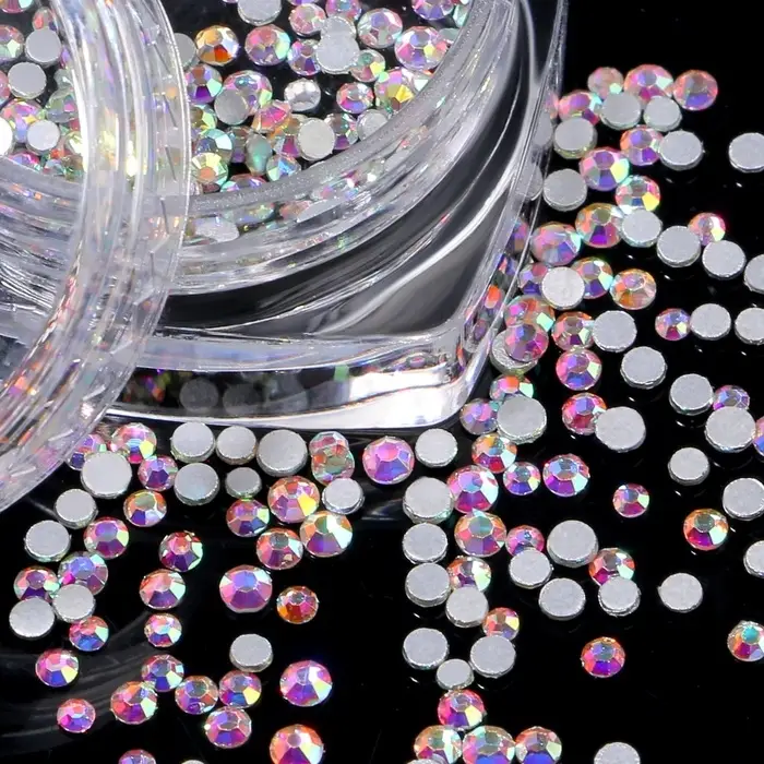 Стразы для декора, круглые, серебристые, голографические