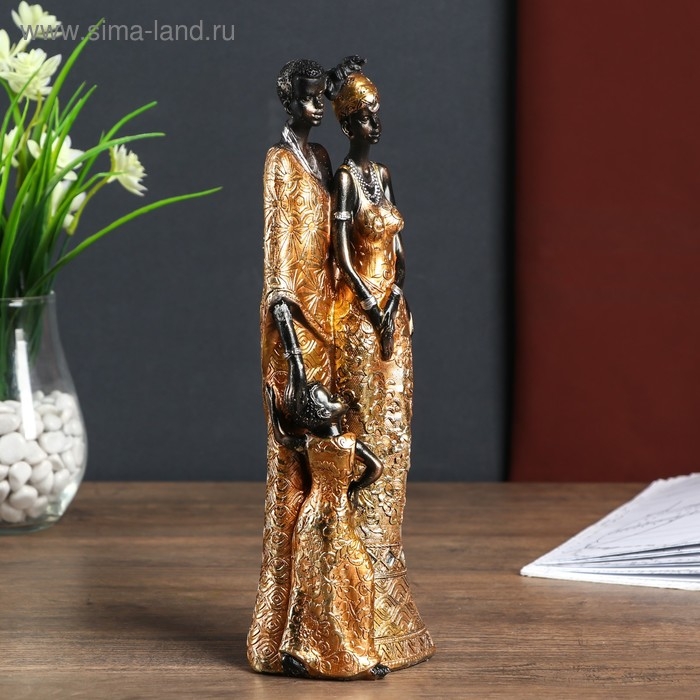 Сувенир полистоун  Сувенир полистоун "Африканская семья" наряд с золотыми узорами 30,5х7,4х10,2 см