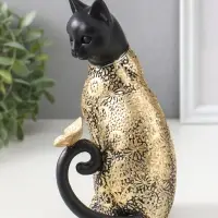 Сувенир полистоун "Чёрная кошка с бабочкой на хвосте" с золотом 9х9х19 см