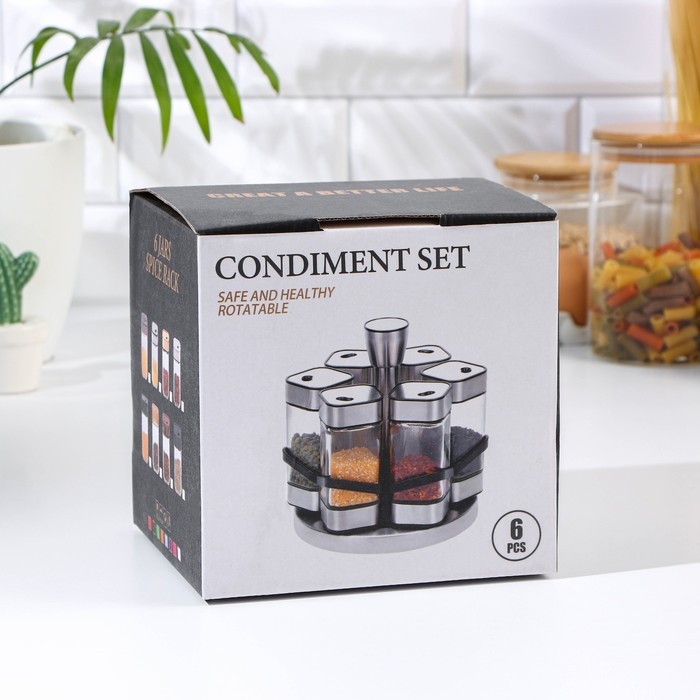 Набор для специй из стекла на подставке «Классика», 6 шт Набор для специй из стекла на подставке «Классика», 6 шт