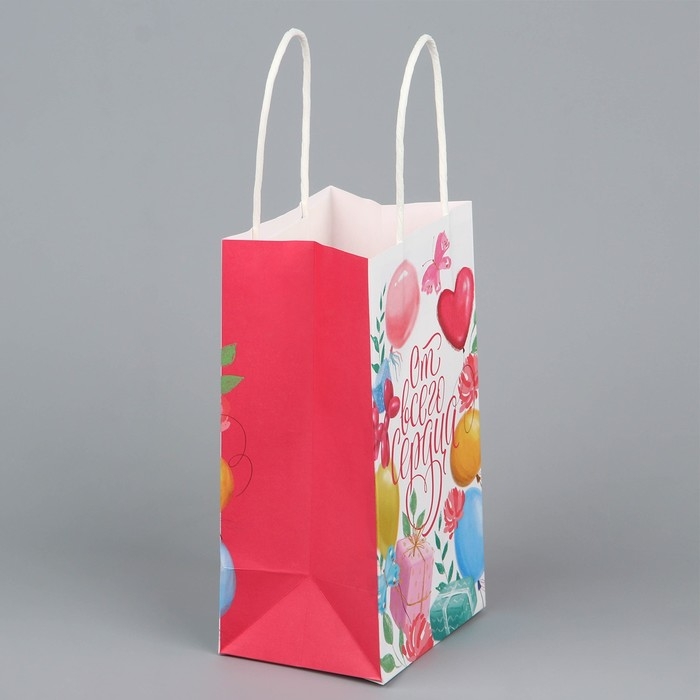 Пакет подарочный крафтовый, упаковка, «От всего сердца», шары, 12 х 21 х 9 см Пакет подарочный крафтовый, упаковка, «От всего сердца», шары, 12 х 21 х 9 см