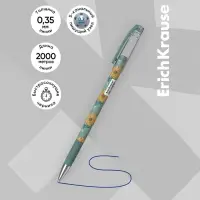 Ручка шариковая ErichKrause "ColorTouch Natural Life", узел 0.7 мм, синяя, тонкое письмо, резиновый держатель, стержень с дизайном, микс