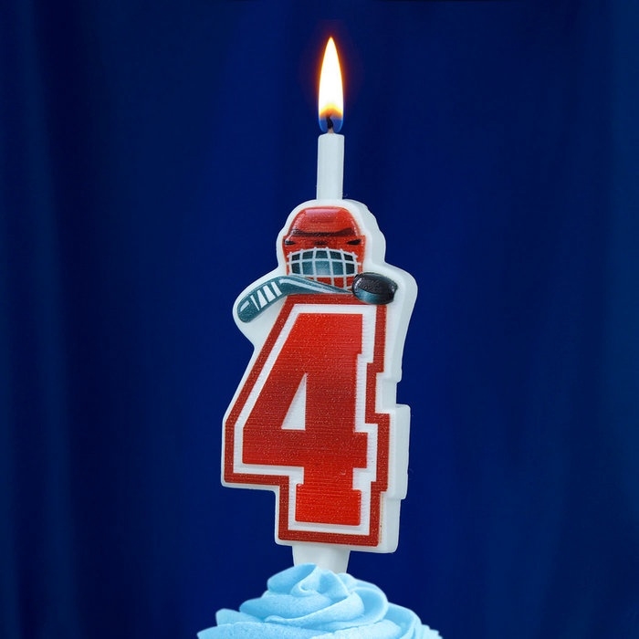 Свеча в торт «Хоккейная», цифра 4, красная