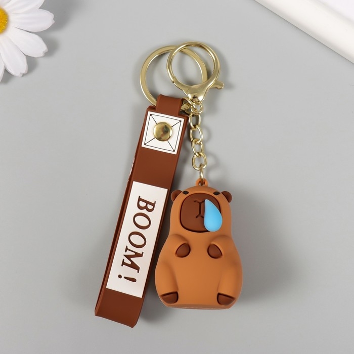 Брелок резина с карабином, ремешком Брелок резина с карабином, ремешком "Капибара с сопелькой" 3,7х3,7х5,5 см