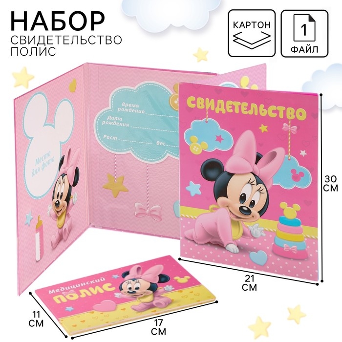 Обложка для документов набор  Обложка для документов набор "Мои первые документы", Минни Маус, 21х30 см