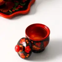 Набор для специй на подставке &laquo;Земляничка&raquo;, 15&times;15&times;6 см, дерево, хохлома, МИКС