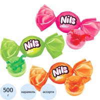 Карамель жевательная Нильс со вк. виш. с кост., апел., зел ябл., 500г НК275