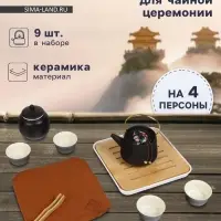 Набор для чайной церемонии &laquo;Мотомия&raquo;, 9 предметов, на 4 персоны, чашка 40 мл, чайник 200 мл, керамика, чёрный