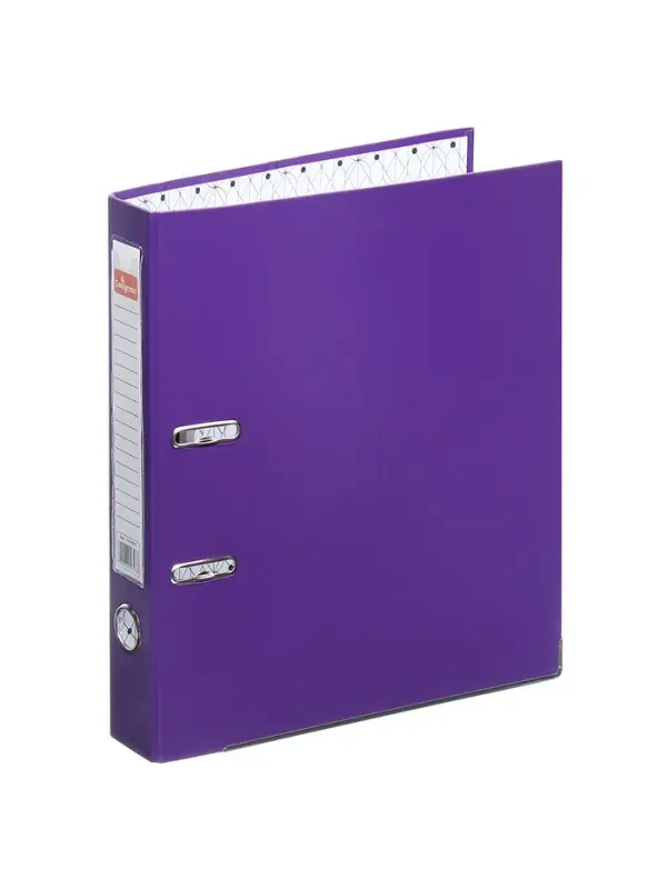 Папка-регистратор А4, 50 мм, ПВХ, тиснение &laquo;лен&raquo;, металлическая окантовка, карман на корешок, собранная, фиолетовая