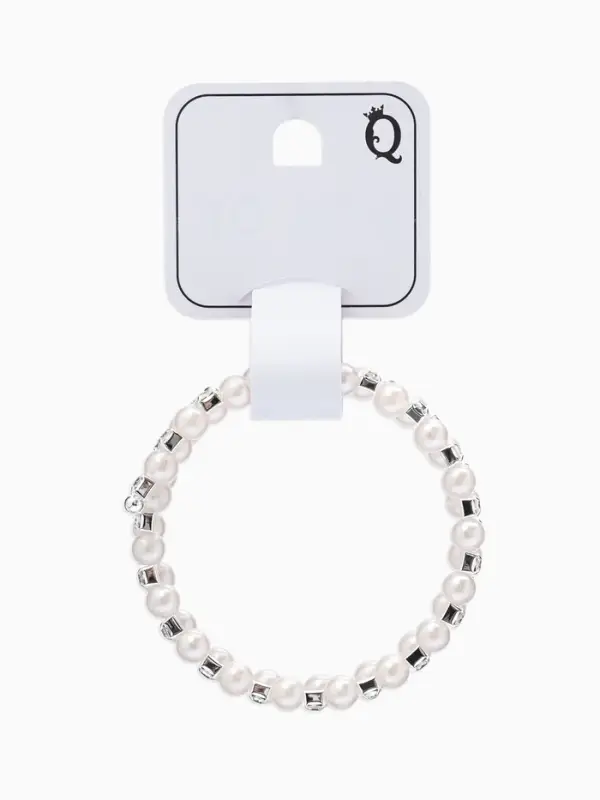 Браслет-пружинка &laquo;Жемчуг. Жемчужный ряд&raquo;, d=6.5 см, стразы, белый в серебре