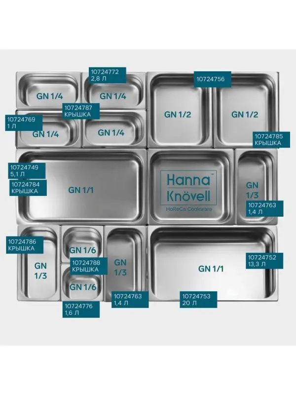 Гастроёмкость GN 1/4 Hanna Kn&ouml;vell, 20 мм, 265&times;162&times;20 мм, толщина 0.8 мм, нержавеющая сталь