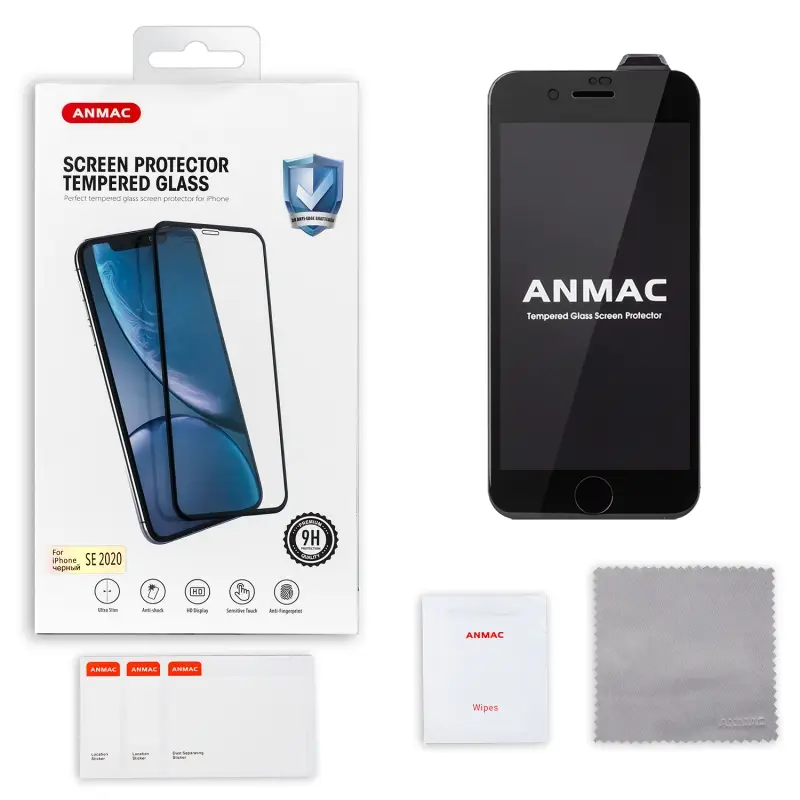 Защитное стекло IPh SE(2020) 3D ANMAC черное усиленное Арт.1137214 Защитное стекло IPh SE(2020) 3D ANMAC черное усиленное Арт.1137214
