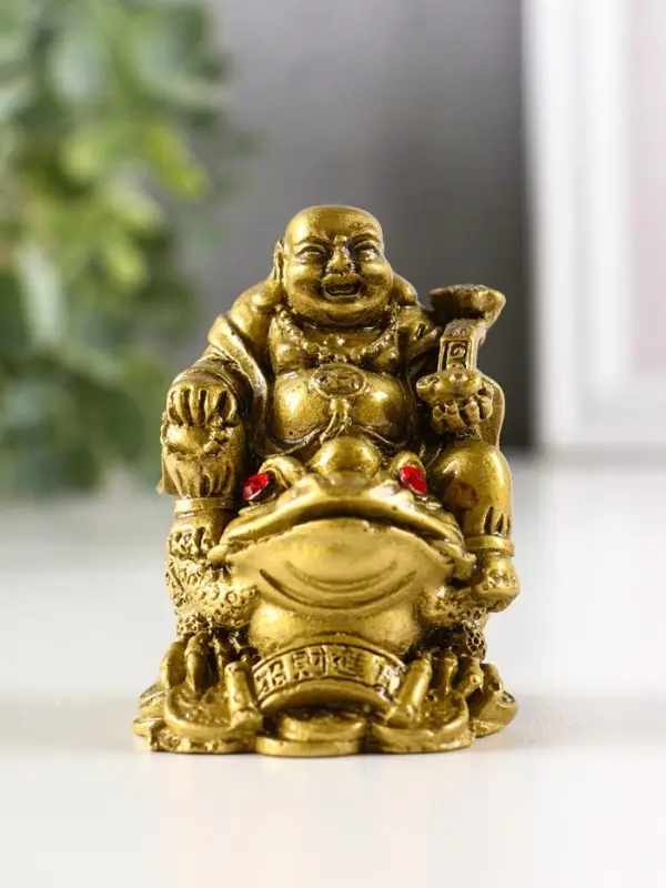 Нэцкэ фигурка &laquo;Хотей на жабе&raquo;, под бронзу