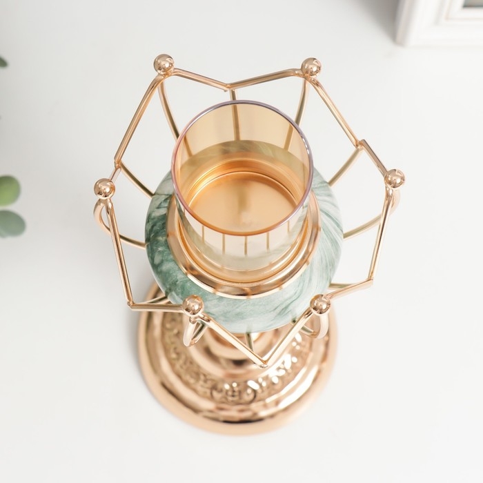 Подсвечник металл на 1 свечу Подсвечник металл на 1 свечу "Бутон. Бело-зелёный мрамор" золото 29х11х11 см