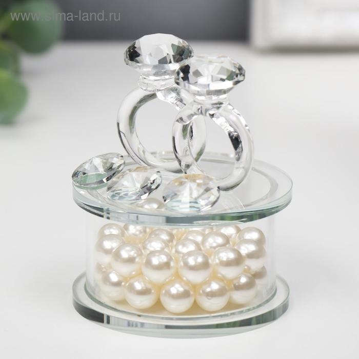 Сувенир стекло  Сувенир стекло "Два кольца - предложение" жемчуг 7,2х6,3х6,3 см