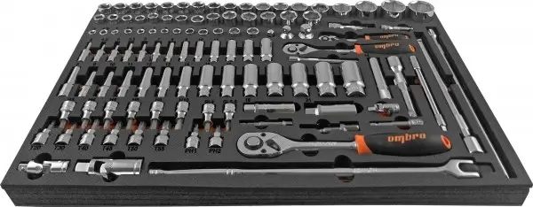 Набор головок торцевых 1/4", 3/8", 1/2"DR с аксессуарами в EVA ложементе 560x375 мм, 111 предметов,