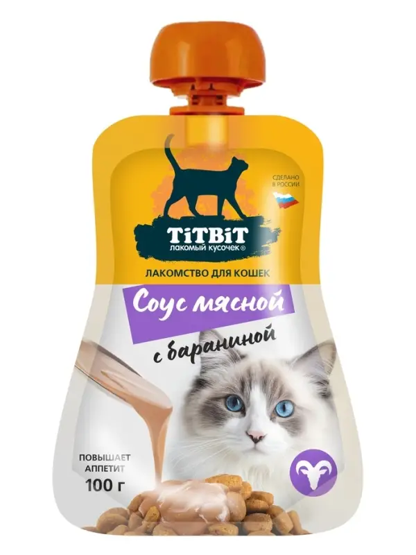 Лакомство для кошек TitBit соус мясной с бараниной, 100 г