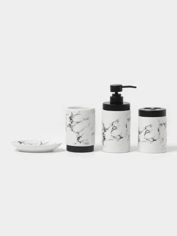 Аксессуары для ванной &laquo;Мраморный металл&raquo;, 4 предмета, мыльница, дозатор 400 мл, 2 стакана, белые