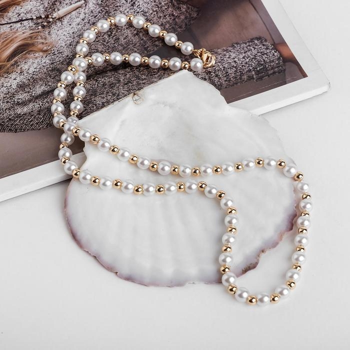 Бусы «Жемчуг» на цепочке, шар №6, цвет белый в золоте, L=53 см Бусы «Жемчуг» на цепочке, шар №6, цвет белый в золоте, L=53 см