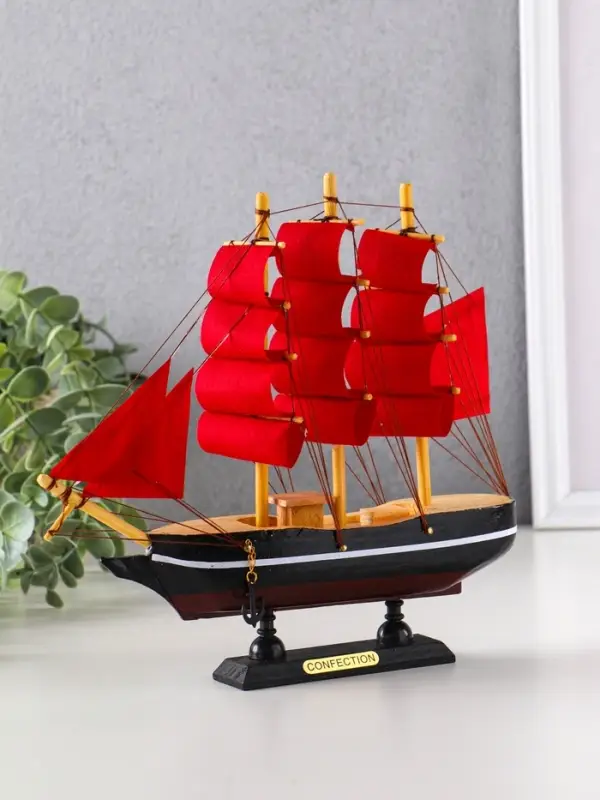 Сувенирная модель корабля &laquo;Восток&raquo;, борта чёрные с белой полосой, паруса алые, 22&times;5&times;21 см, МИКС