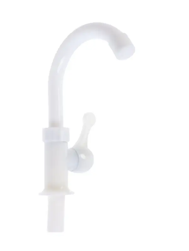 Кран на одну воду ZEIN Z3463, плоская ручка, R-образный излив, пластик, белый