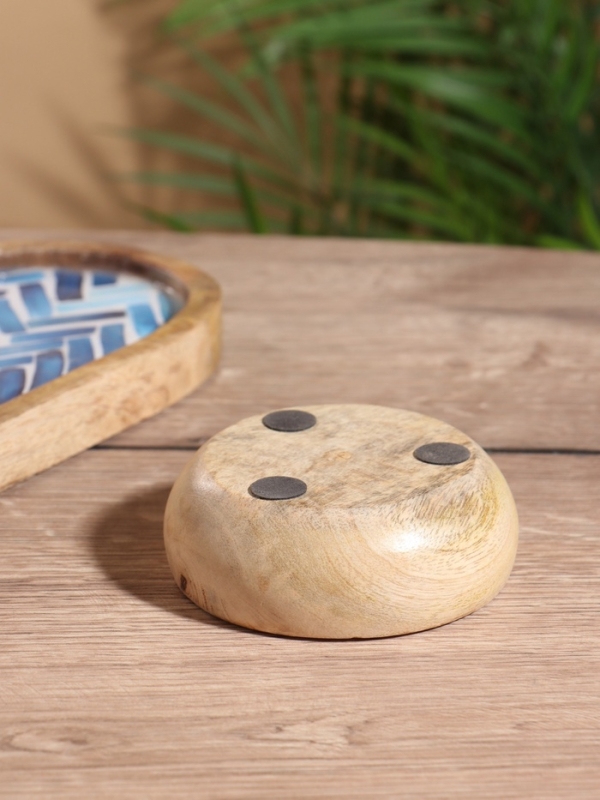 Набор розеток на подносе  Набор розеток на подносе "Синие птицы" (3 шт) дерево манго 33,5х13х6,5 см