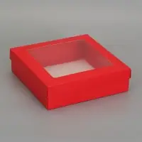 Коробка складная, крышка-дно,с окном, красная, 23 х 23 х 6,5 см