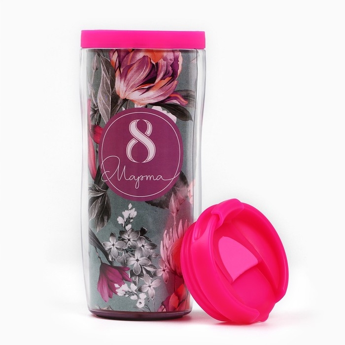 Термостакан пластиковый со вставкой &laquo;8 Марта. Лилии&raquo;, 350 мл