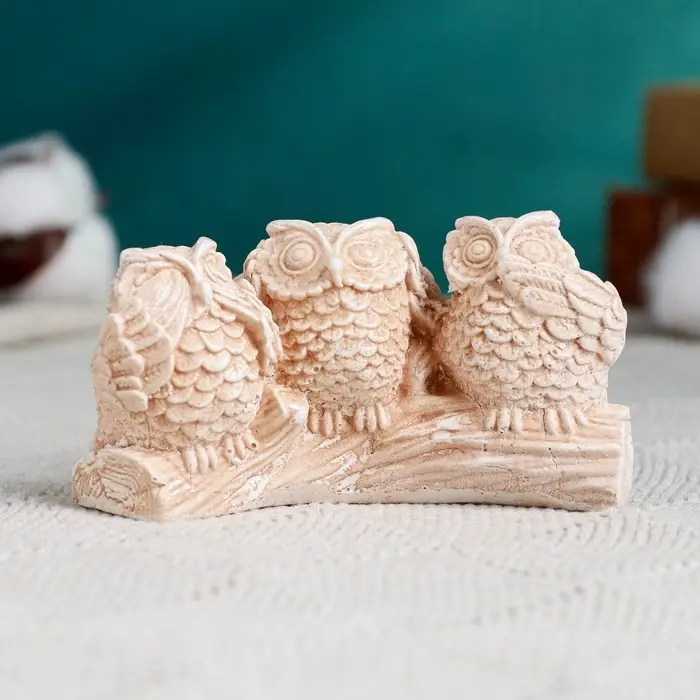 Фигурка гипс &laquo;Три совы на жердочке&raquo;, коричневая, 10&times;6&times;5 см