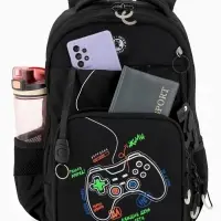 Рюкзак школьный GAME с фонариками, 28&times;15.5&times;40 см, чёрный