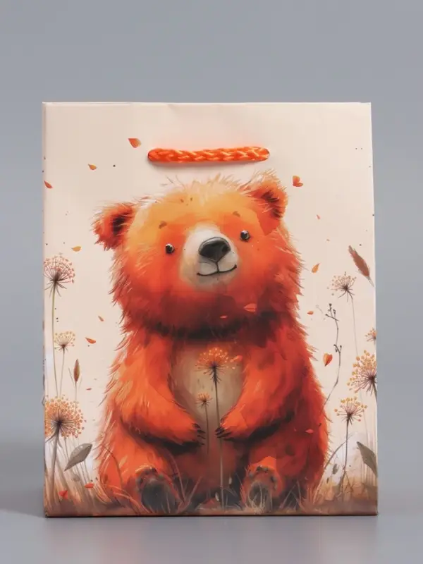 Пакет подарочный "Мишка в поле" ламинированый 11,5 х 14,5 х 6,5 см