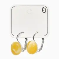 Серьги пластик "Таблетка" кошачий глаз, цвет бежевый в серебре