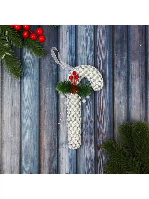 Ёлочная игрушка &laquo;Леденец &raquo; блеск, 7&times;15 см, белый