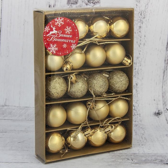 Набор шаров пластик d-3 см, 20 шт Набор шаров пластик d-3 см, 20 шт "Перелив" золото