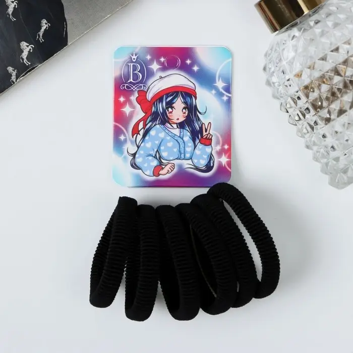 Резинка для волос  Резинка для волос "Комиксы" (набор 6 шт) девчонка шляпка, 5 см, чёрный