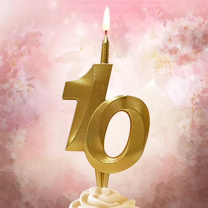 Свеча в торт «Юбилейная», цифра 10, золотая